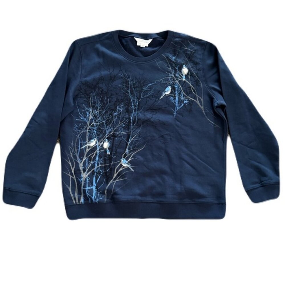 Northern Traditions Medium Blue With Blue Jay Bird Pattern Granny Sweater
